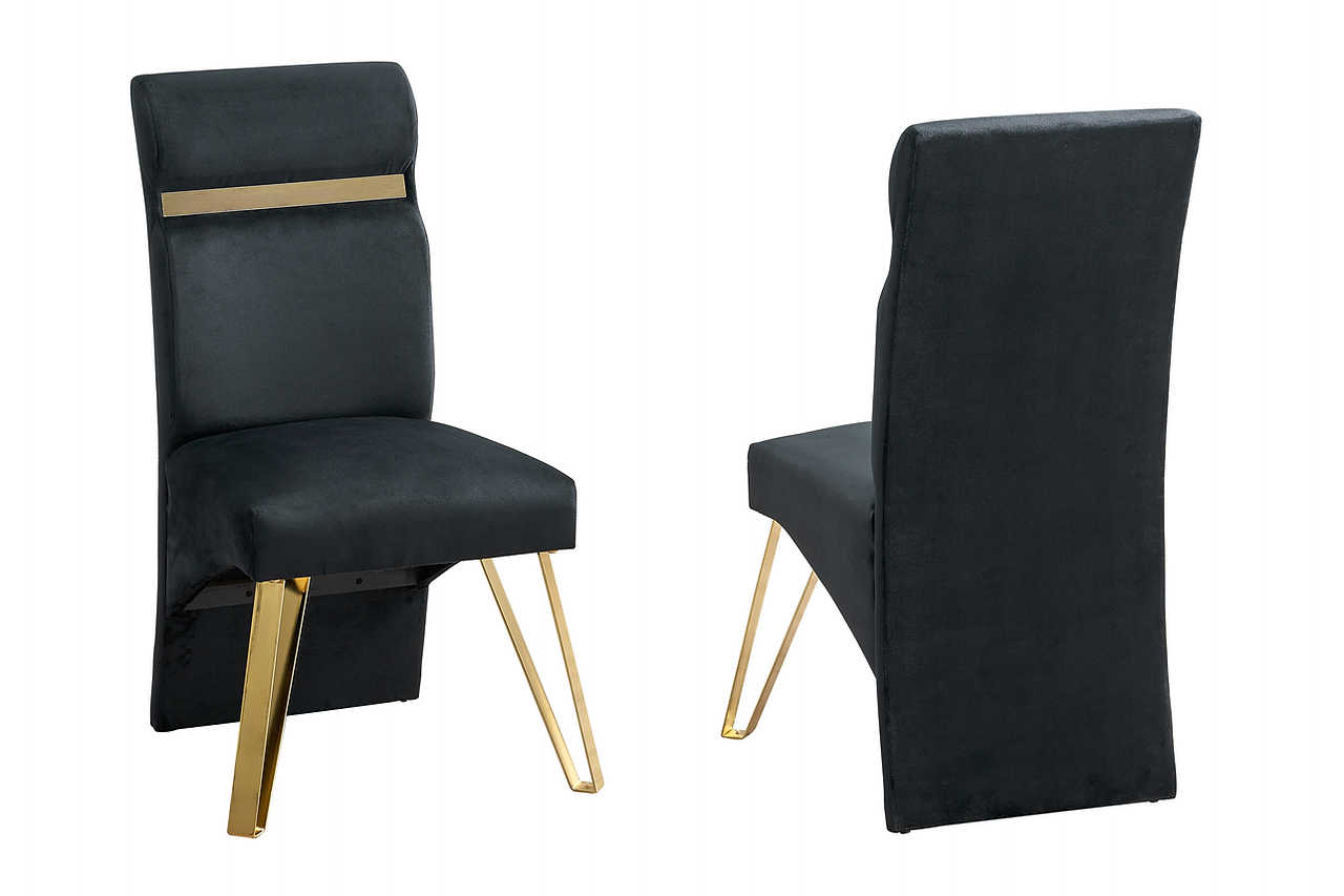 Close-up detail of chair upholstery and gold accents in Midnight Dining Set