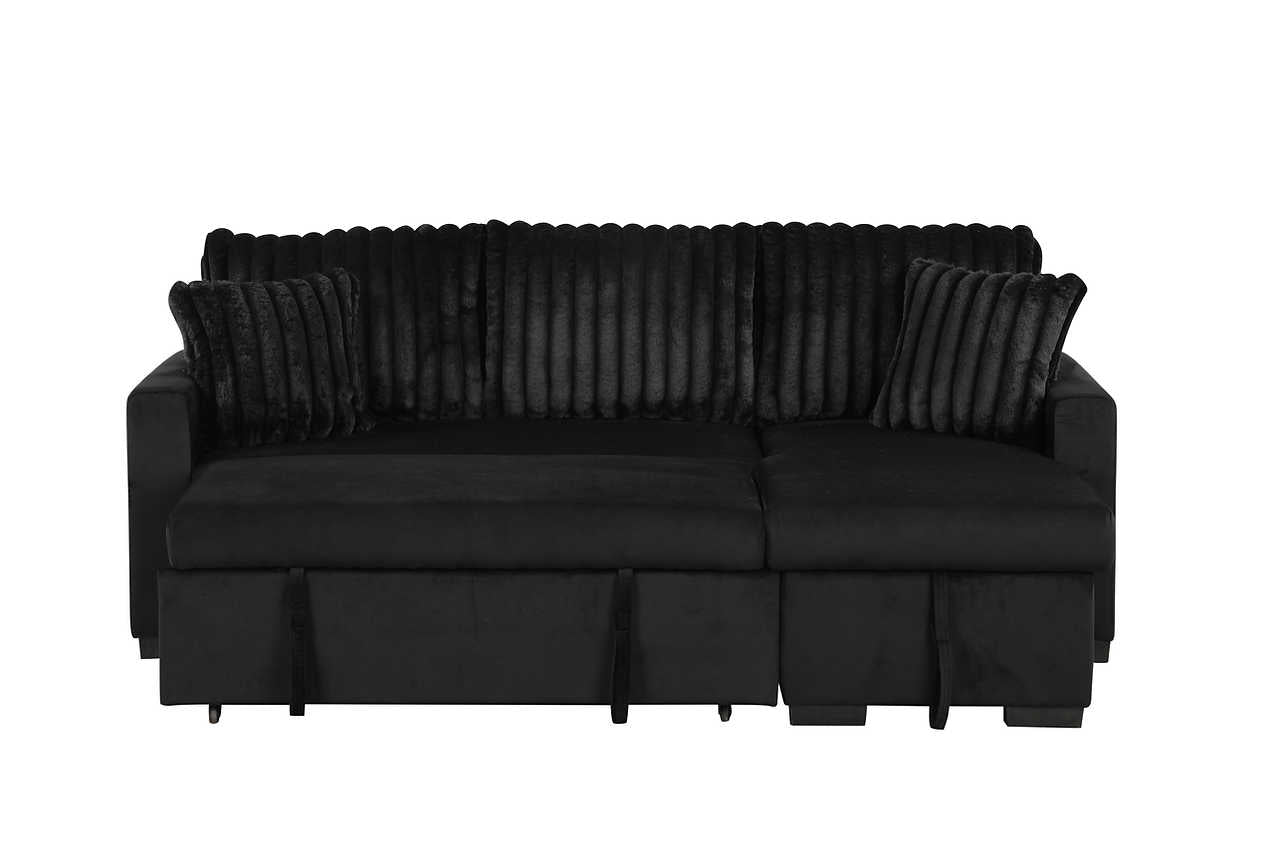 side angle of Nori sectional with chaise and pull-out bed visible