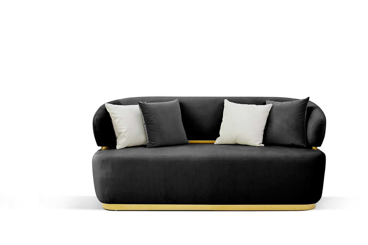 Eden living room set full view in black velvet