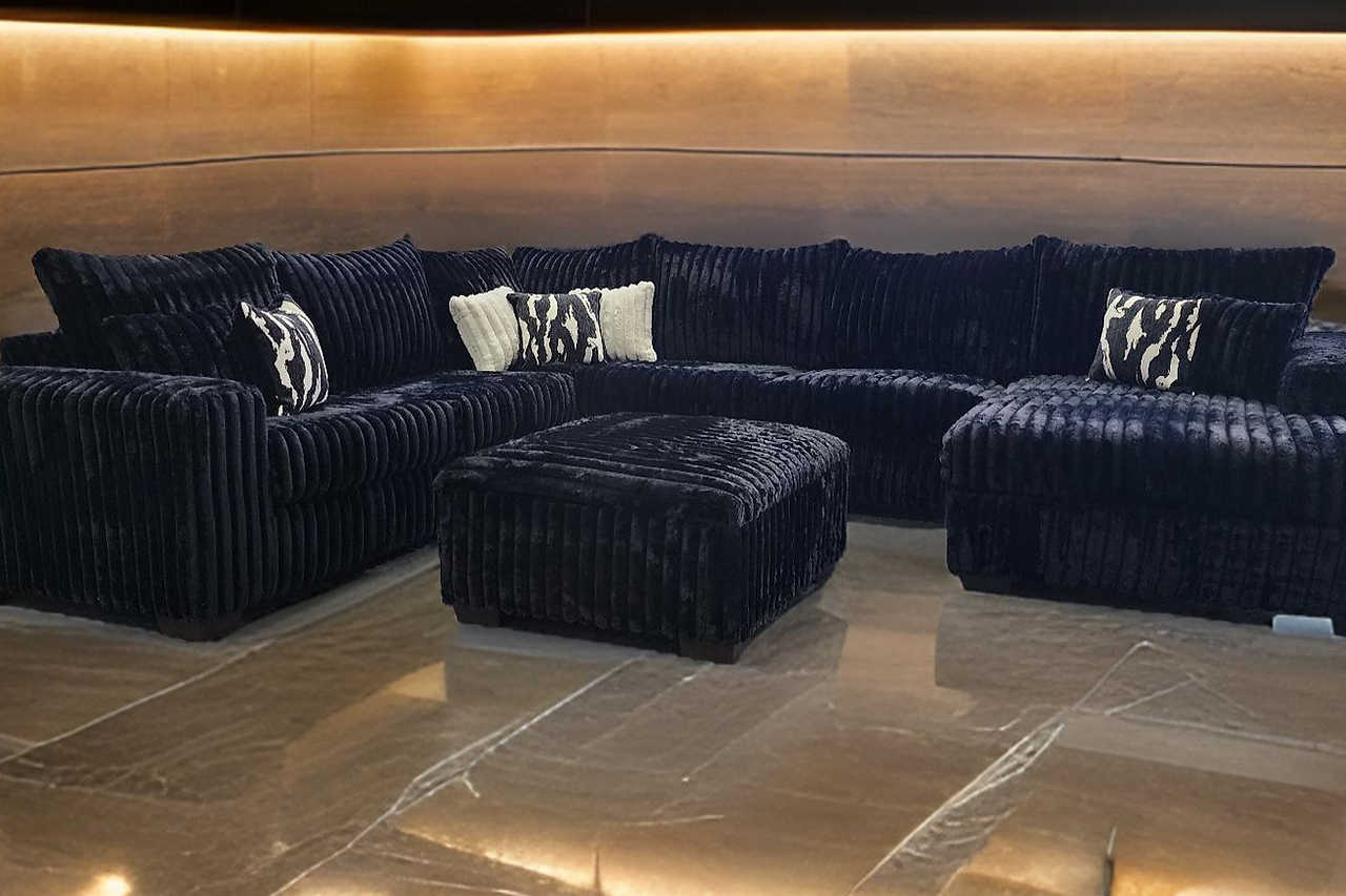 main view of Texan Black Corduroy Sectional sectional sofa