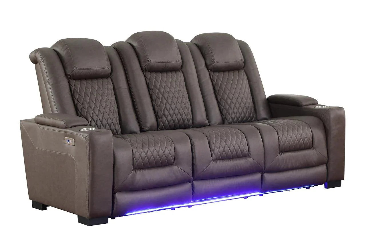 Ash Brown Power Recliner close-up with wooden accents