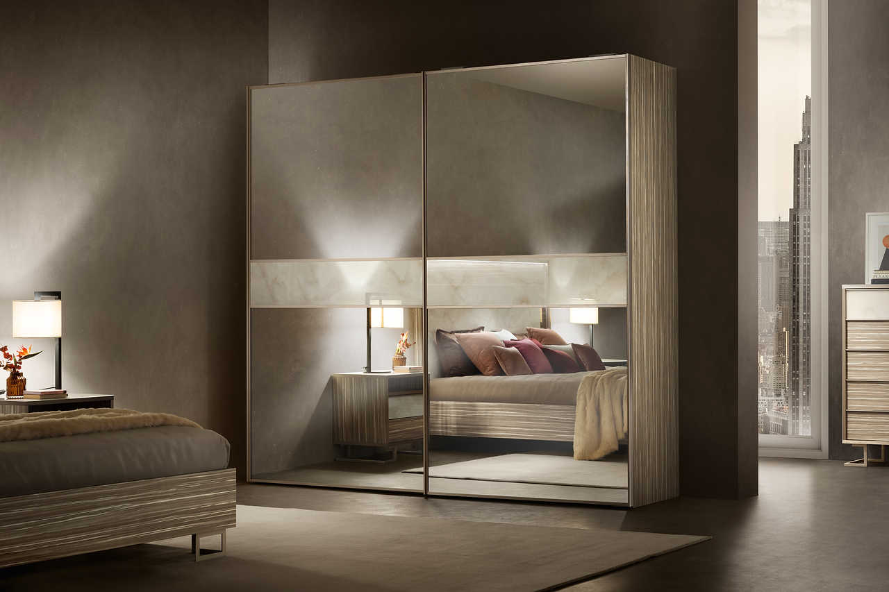 Luce Collection bedroom set with integrated LED illumination in showroom