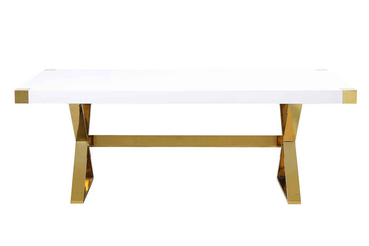 Dining table side profile highlighting gold stainless steel legs