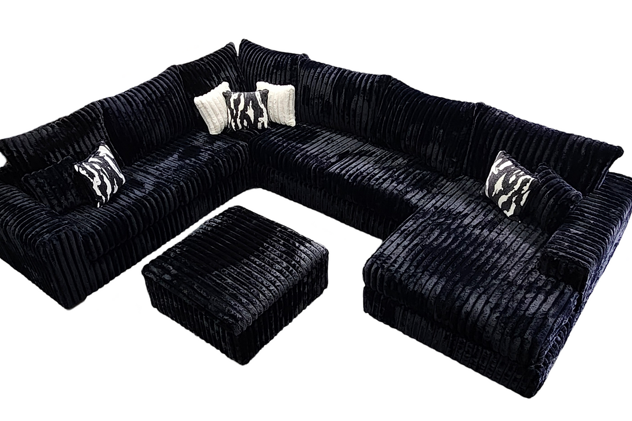 detail view of Texan Black Corduroy Sectional sectional sofa