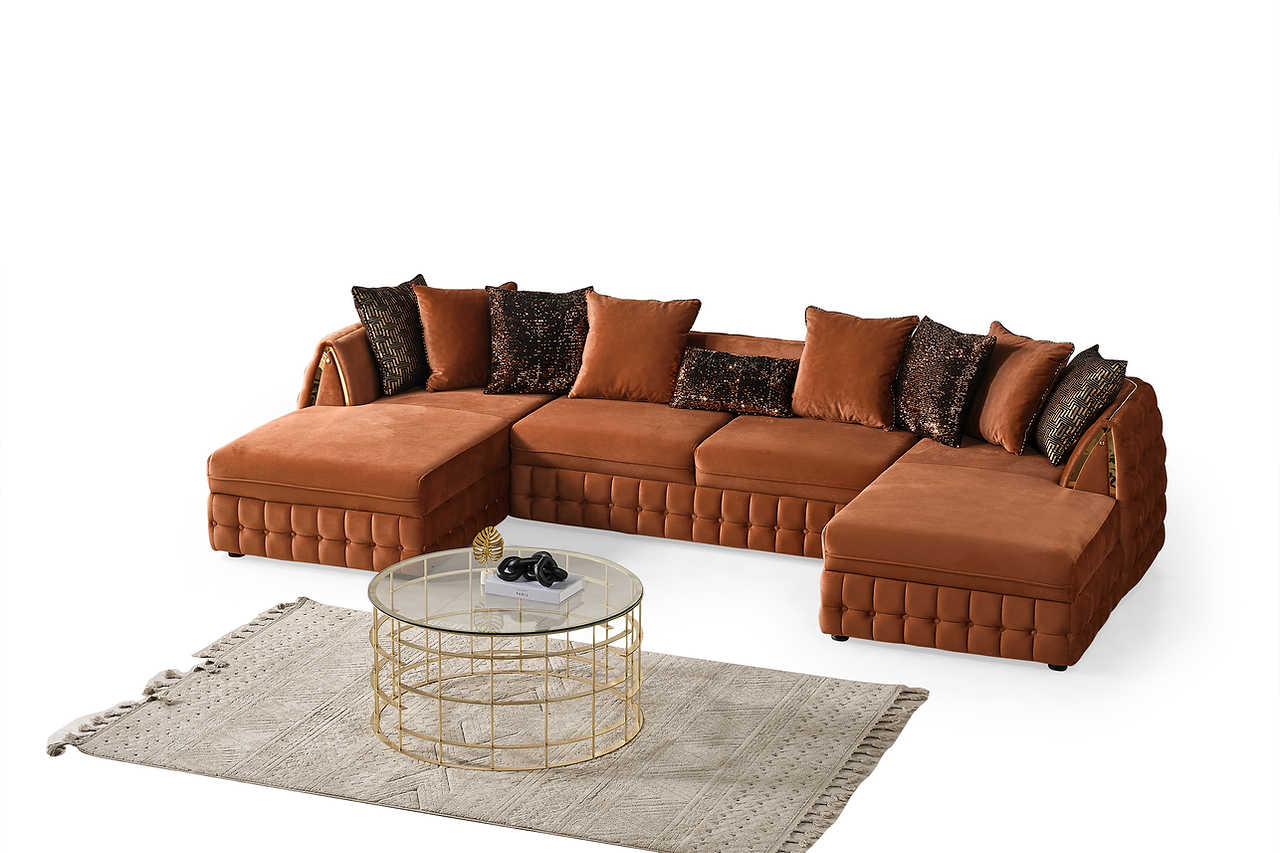 Close-up detail of rust orange upholstery on Sicilya Sectional
