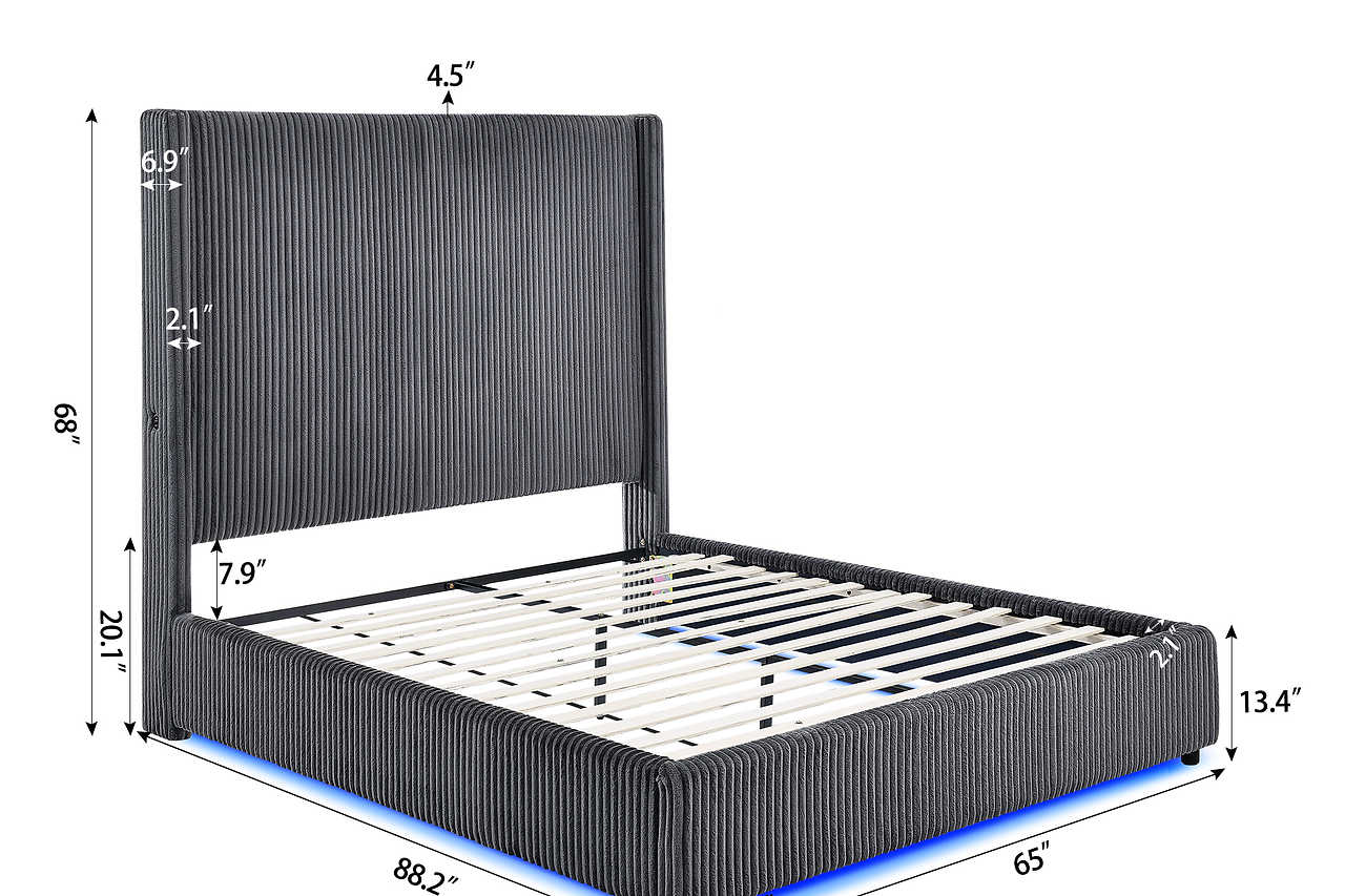 Headboard showing multi-color LED lighting and charging ports
