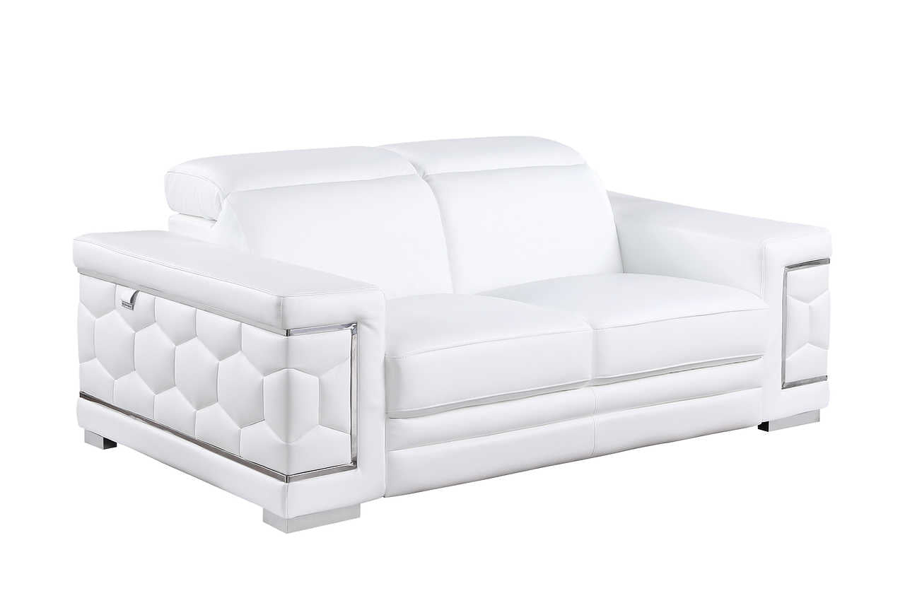 Armrest detail on white leather chair