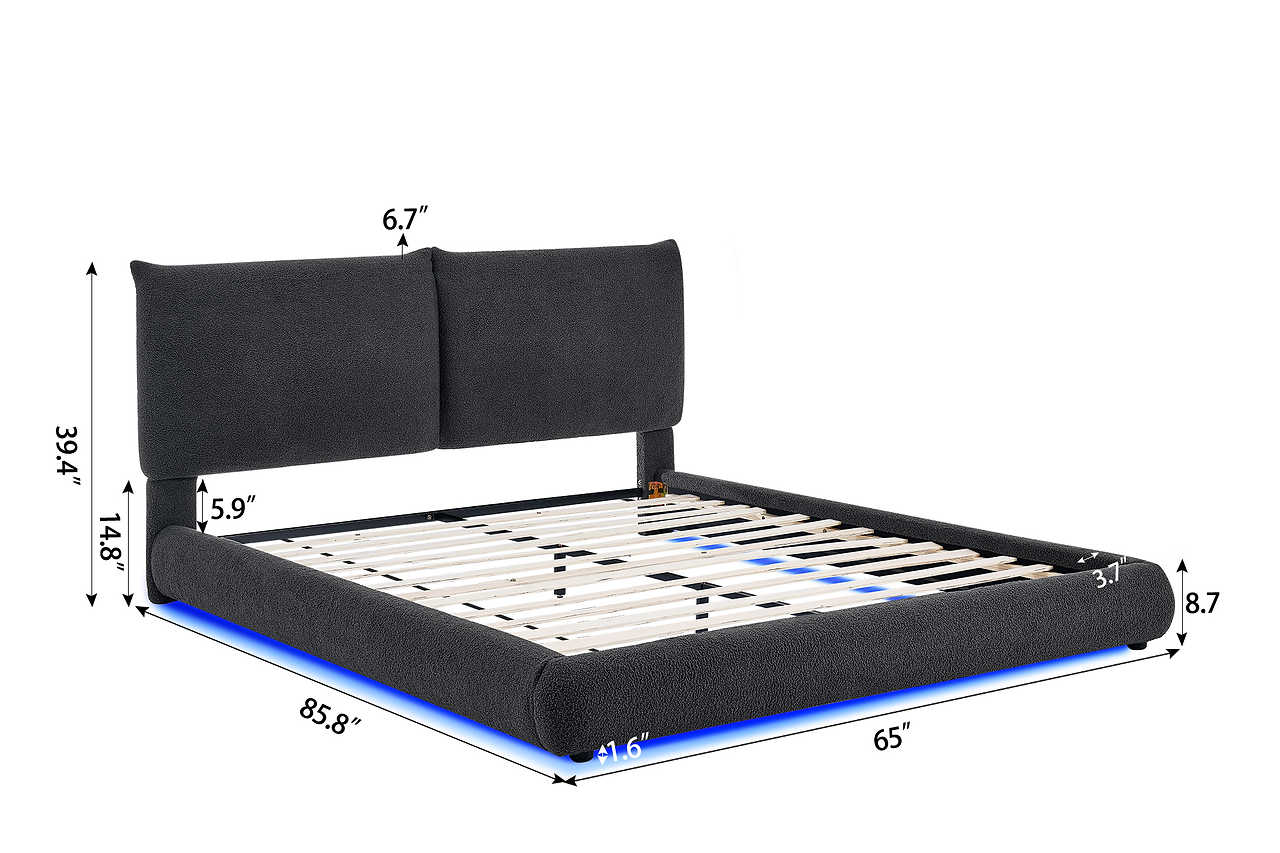 Zima grey upholstered queen bed angled view