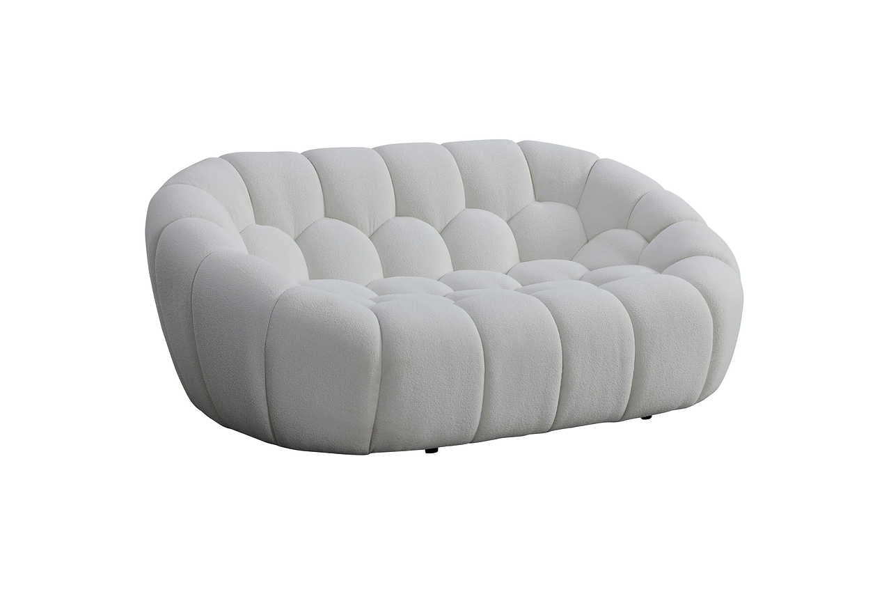 Bubbles White Boucle loveseat fabric close-up