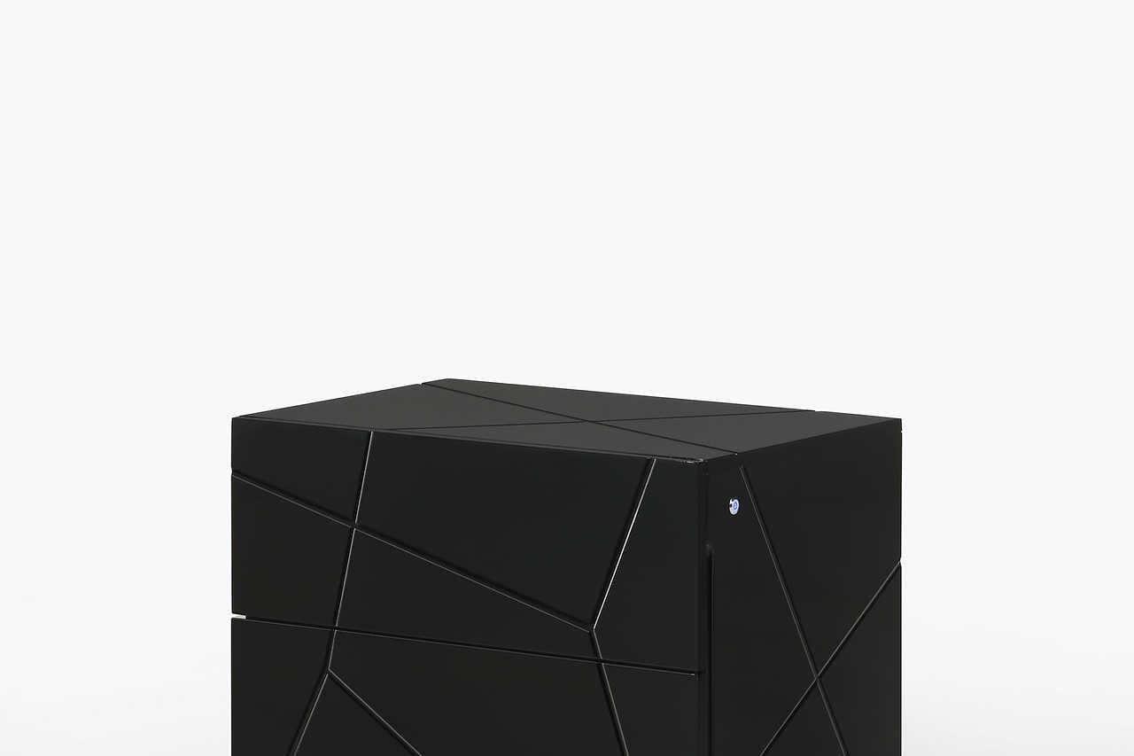 Side angle of Naomi Black LED Upholstered Panel Bedroom king bed