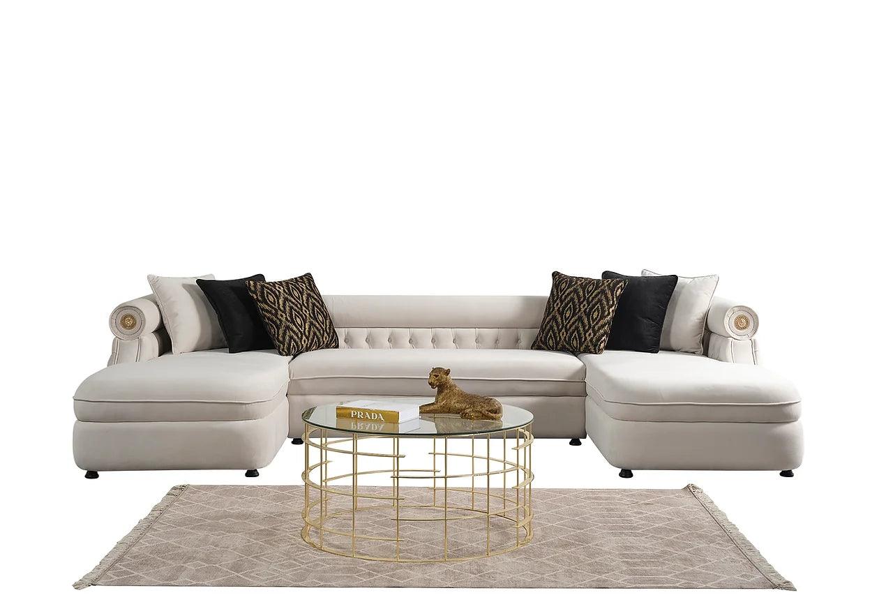 Brooklyn Cream Fabric Tufted Sectional sofa close-up tufted detail