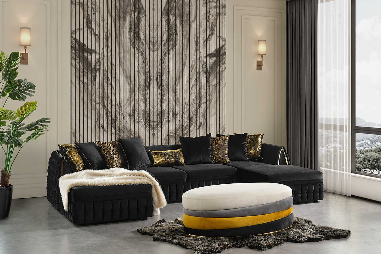 Sicilya Black Sectional sofa main front view