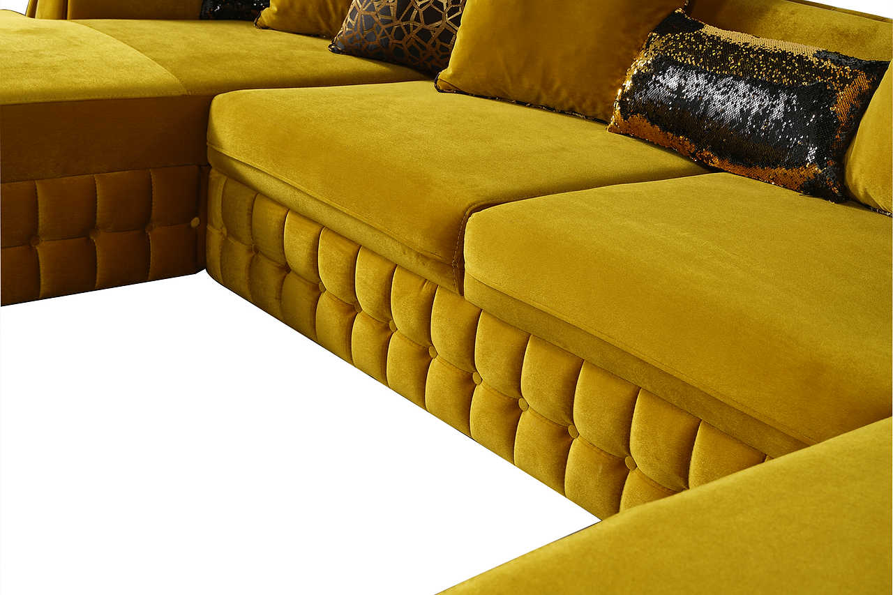 Sicilya Mustard Velvet Sectional Sofa, front angle