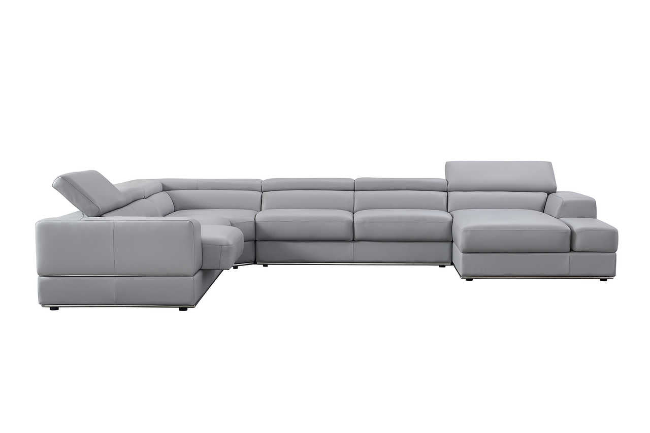 Side view of Pella Light Gray Leather RAF Sectional