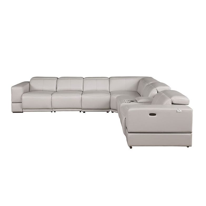 Franco 7-Piece Light Grey Italian Leather Match Power Reclining Sectional with 3 Power Seats and Storage Console view 3