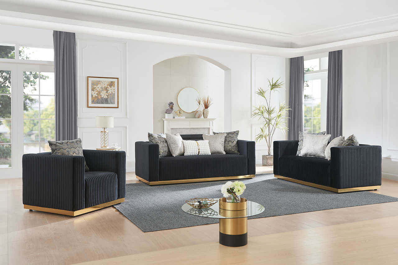 Alisha Black Living Room Set front view
