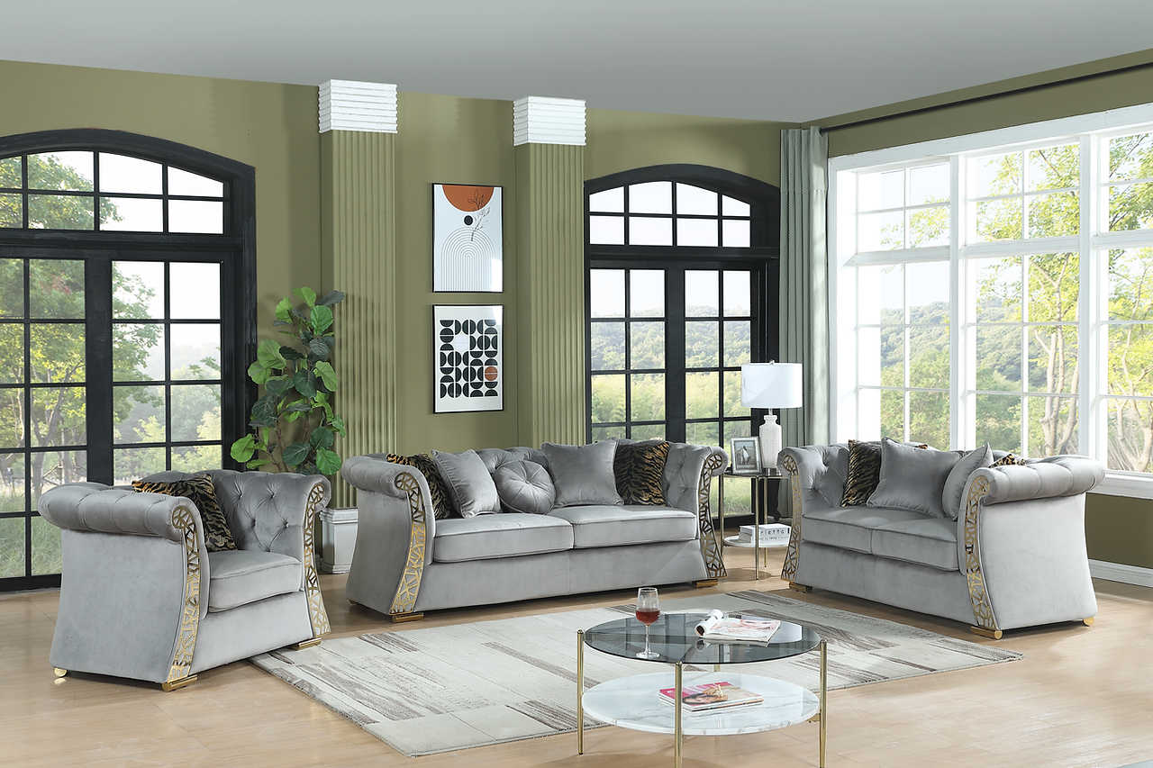 Curamo Grey Velvet Sofa front view