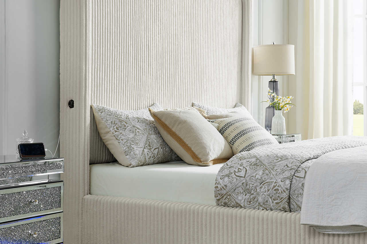 LED lighting detail on Belinda Queen Bed headboard