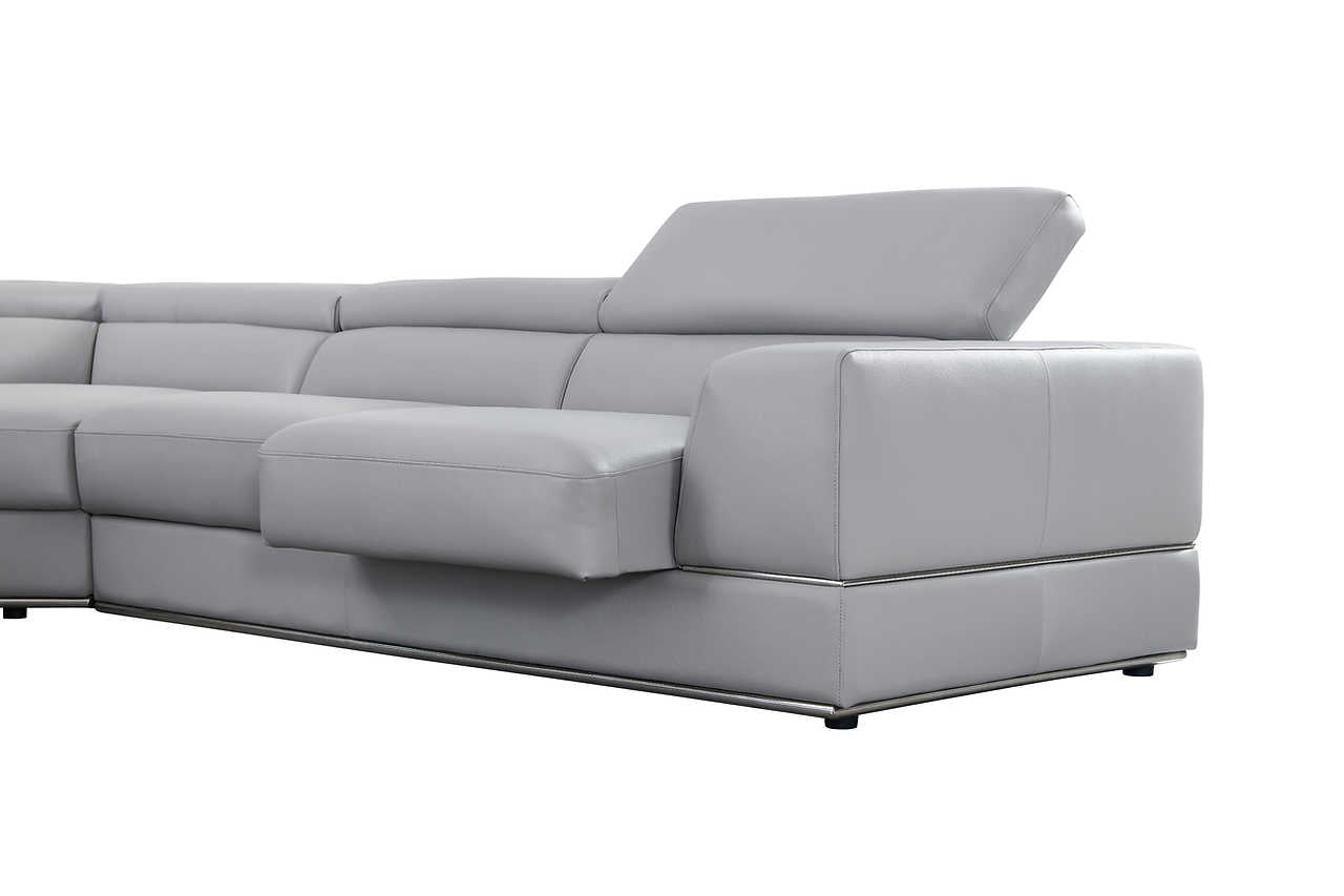 Detail of Italian leather match upholstery on Pella sectional sofa