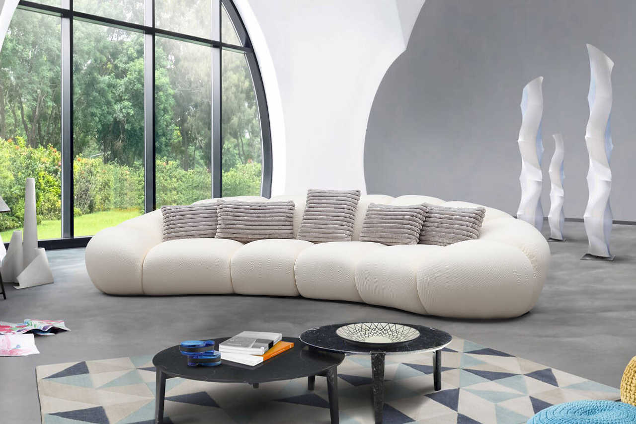 Detail view of Big Cloud white soft fur fabric sectional sofa upholstery