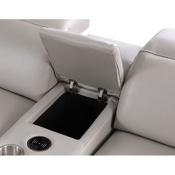 Franco 7-Piece Light Grey Italian Leather Match Power Reclining Sectional with 3 Power Seats and Storage Console view 5