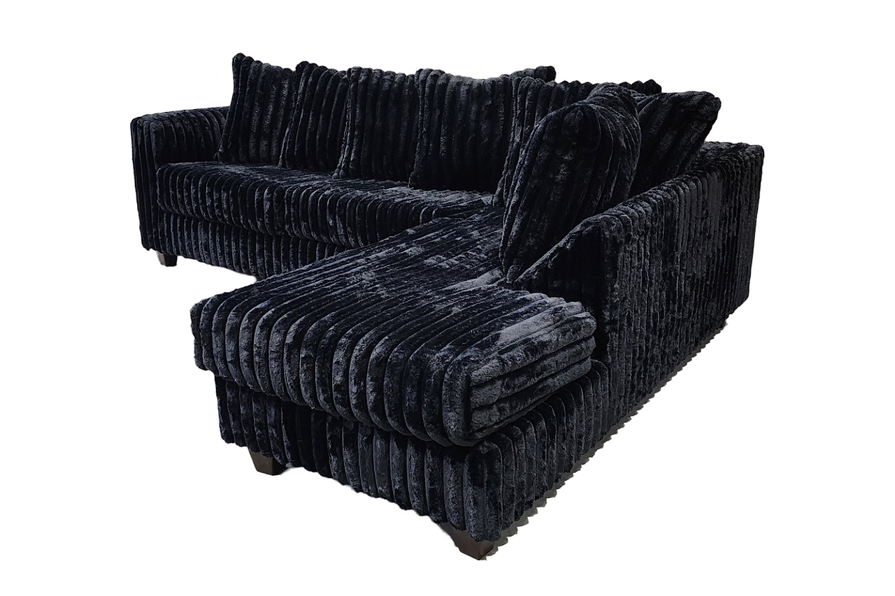 Side view of Gia Black 2-Piece Sectional sofa showing fabric texture