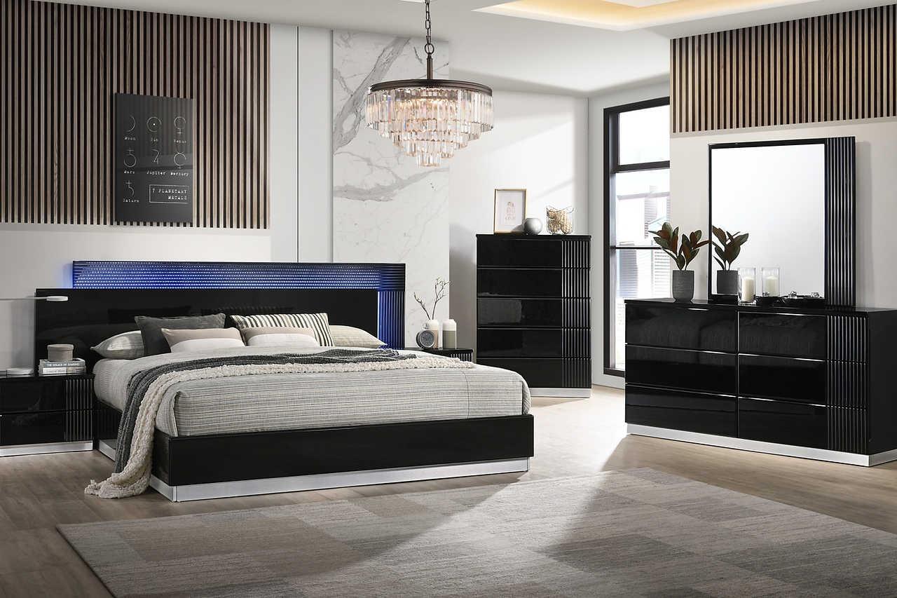 Modena Black Nightstand top view highlighting high gloss finish