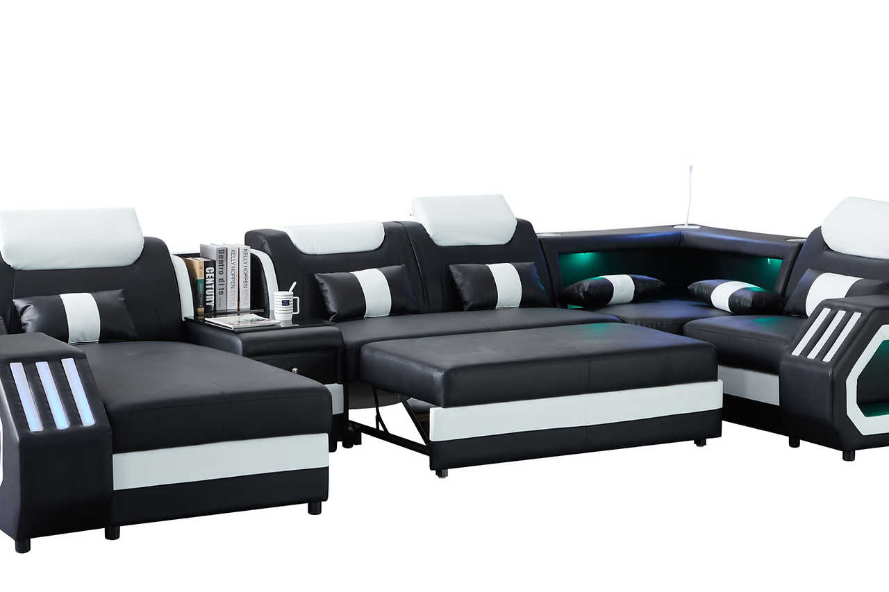 Matrix Black White Faux Leather Sectional