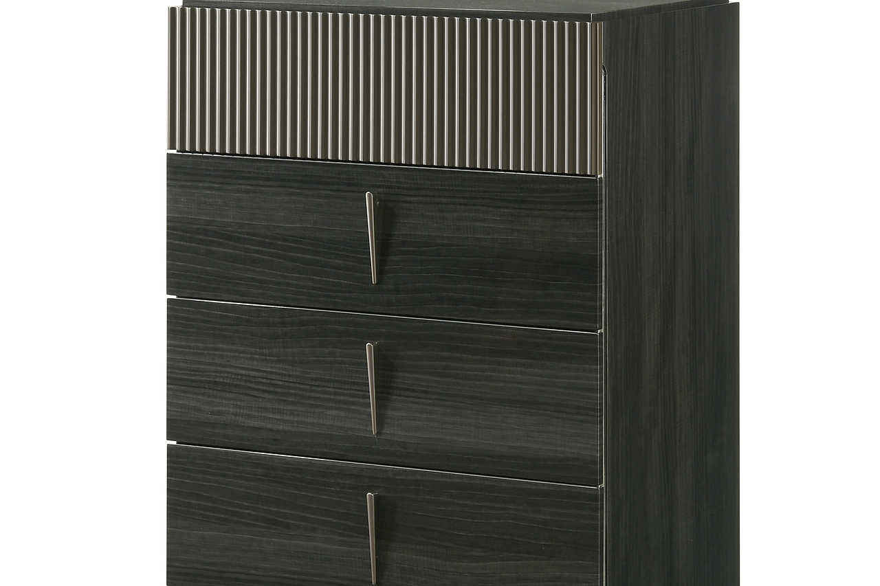 Raven Dark Gray Chest angled view showing drawers