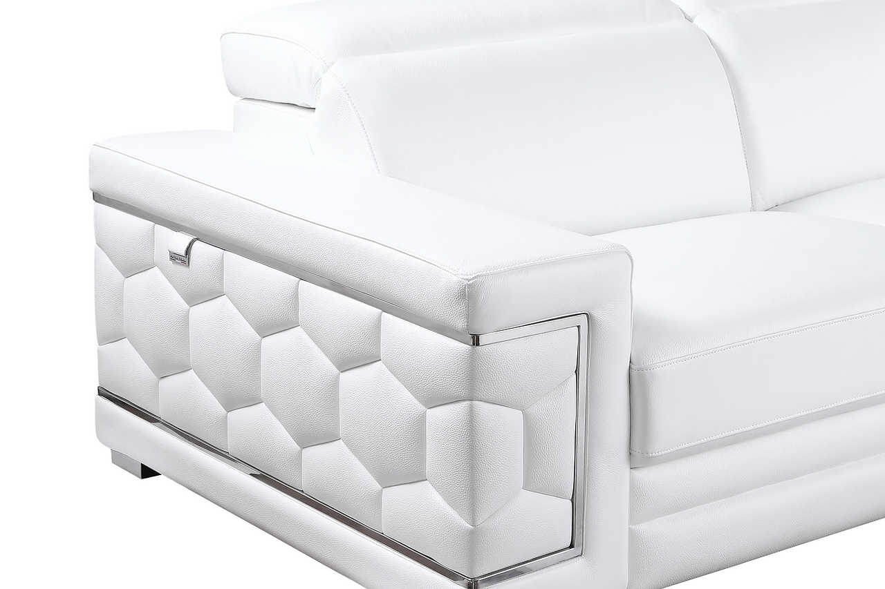 Living room view with Favo White Leather Sectional sofa