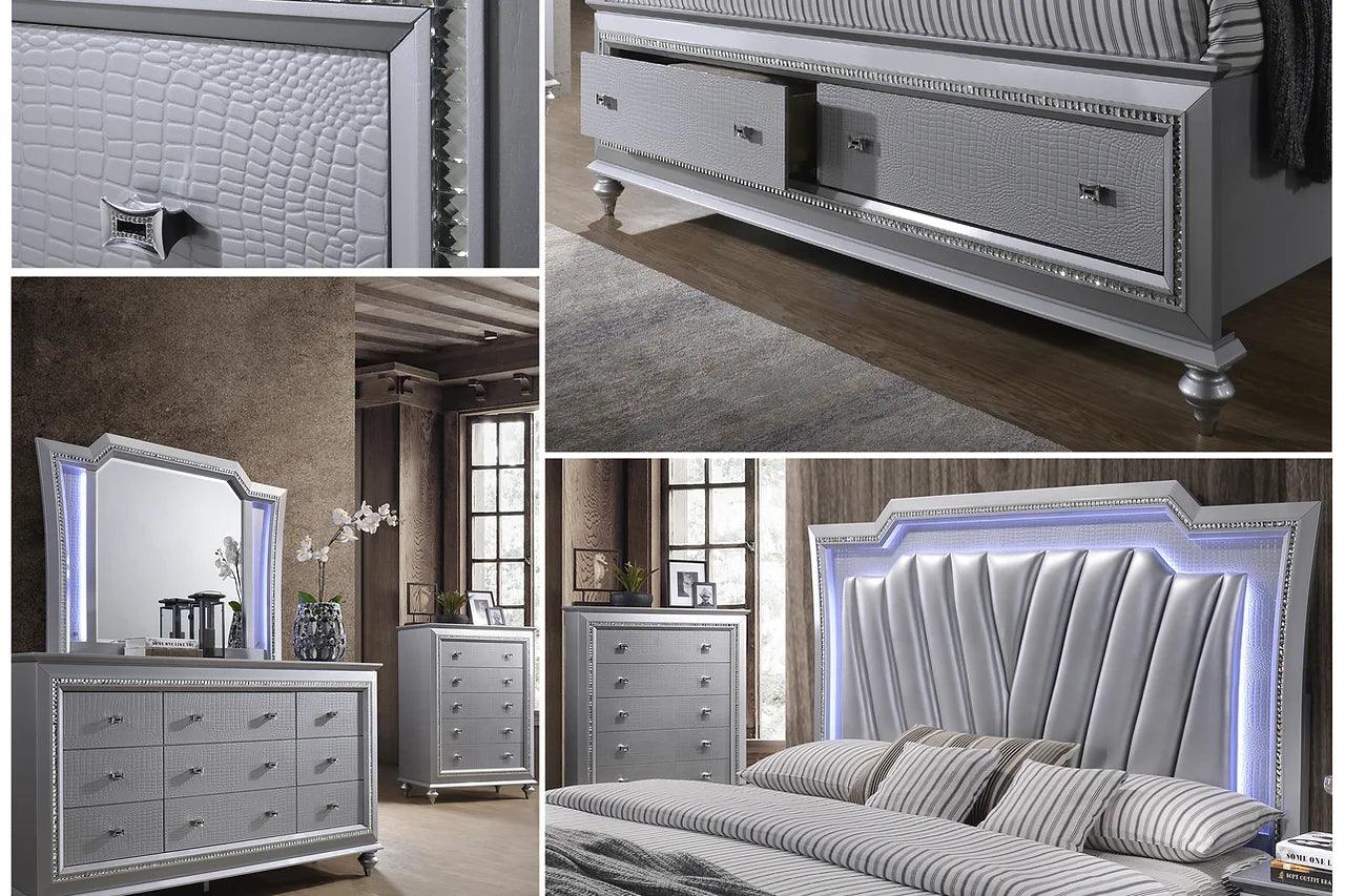 Barcelona Silver 2-Drawer Contemporary Nightstand in silver finish