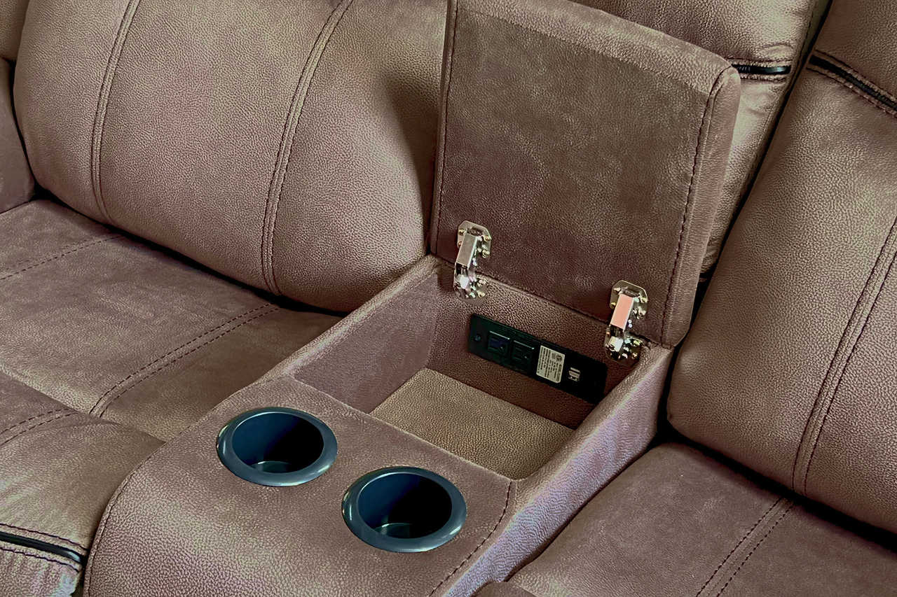 Side angle of Rio Grande 3-piece brown microfiber reclining set