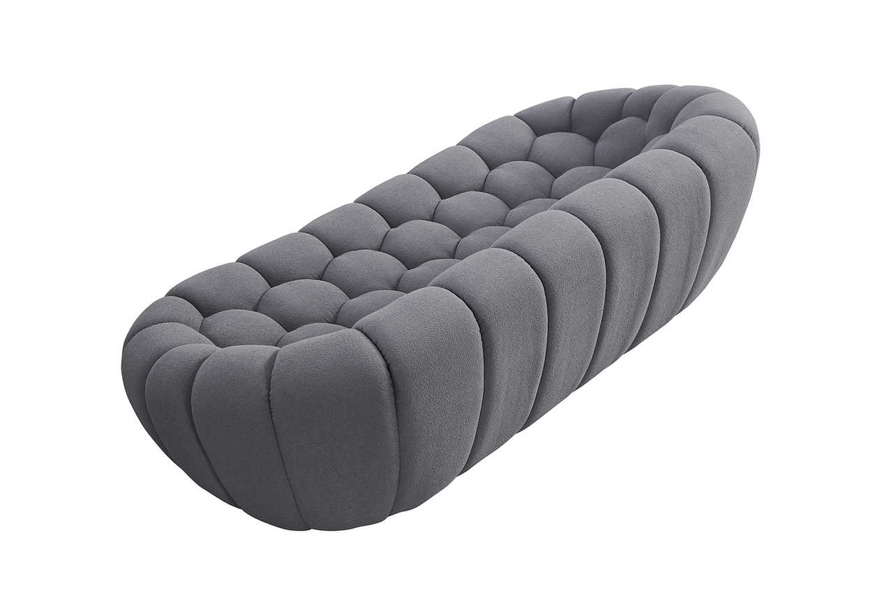 Side perspective of Bubbles Gray Boucle Living Room Set