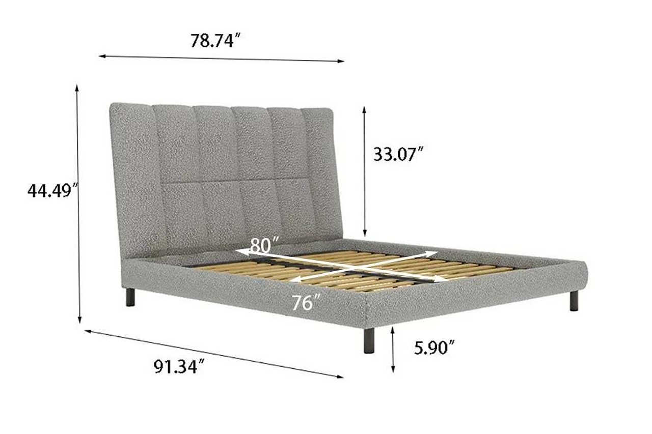 Cato Gray Upholstered Platform King Bed corner detail