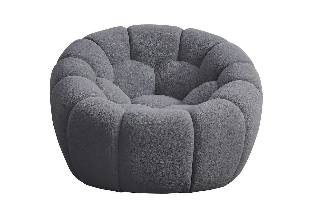 Side profile of Bubbles Gray Boucle sofa