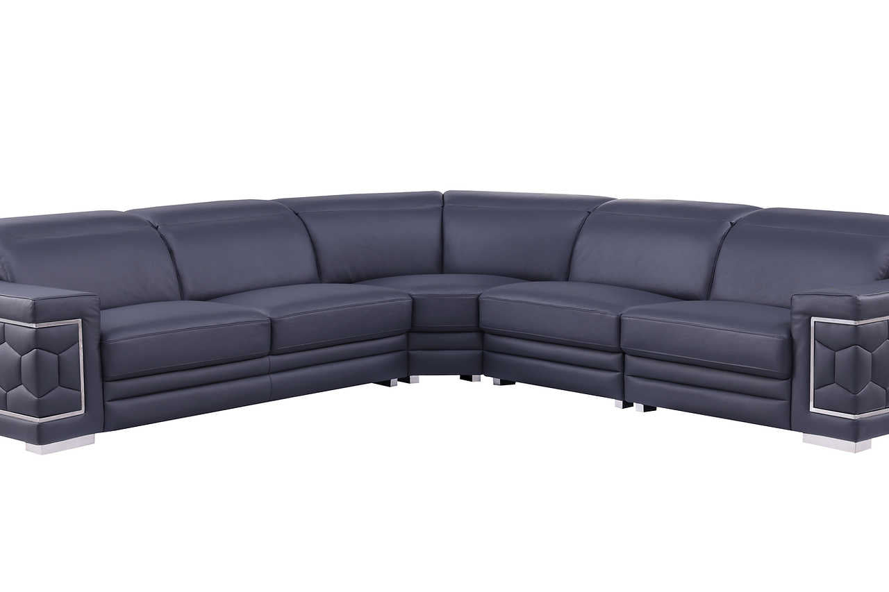 Favo Dark Navy Italian Leather Sectional Sofa side angle