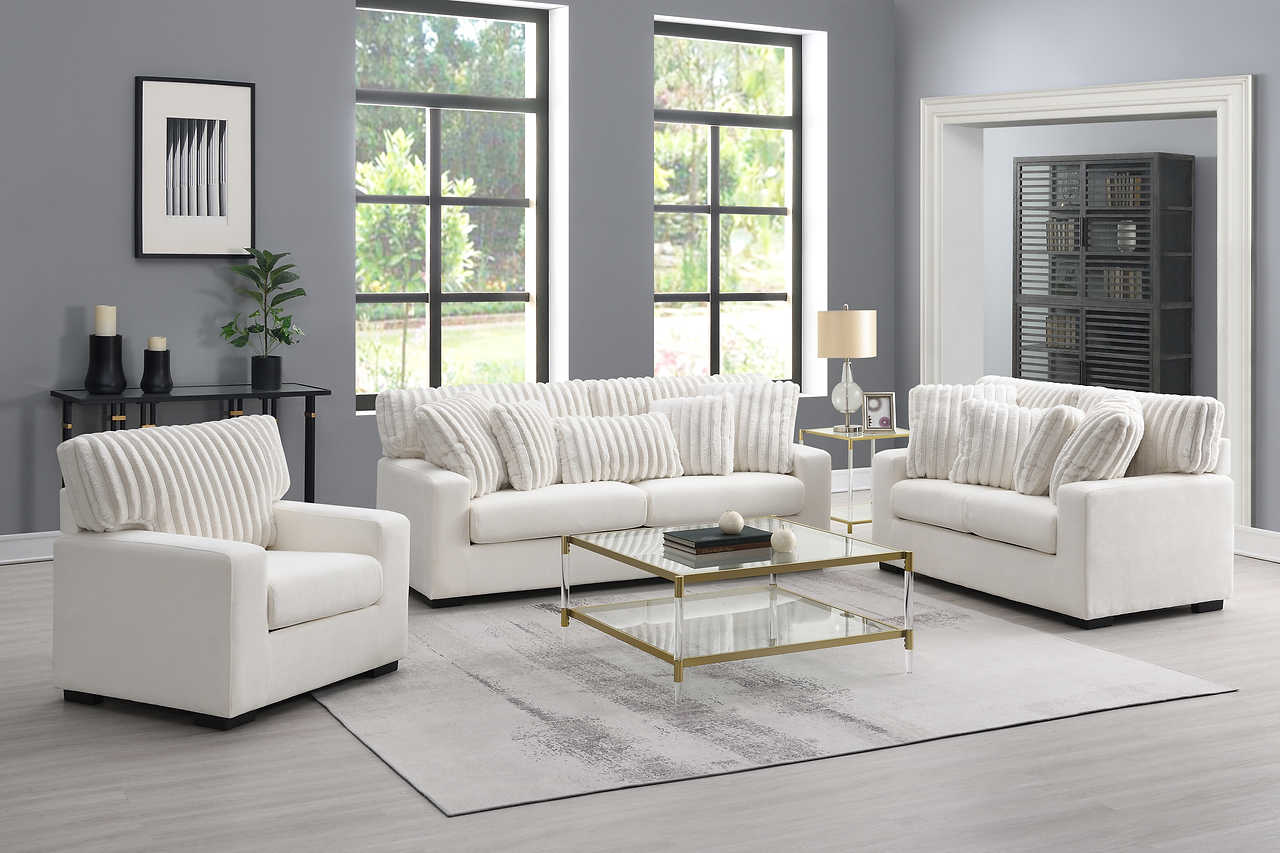 detail view of Tarra Ivory Fabric Living Room Set furniture