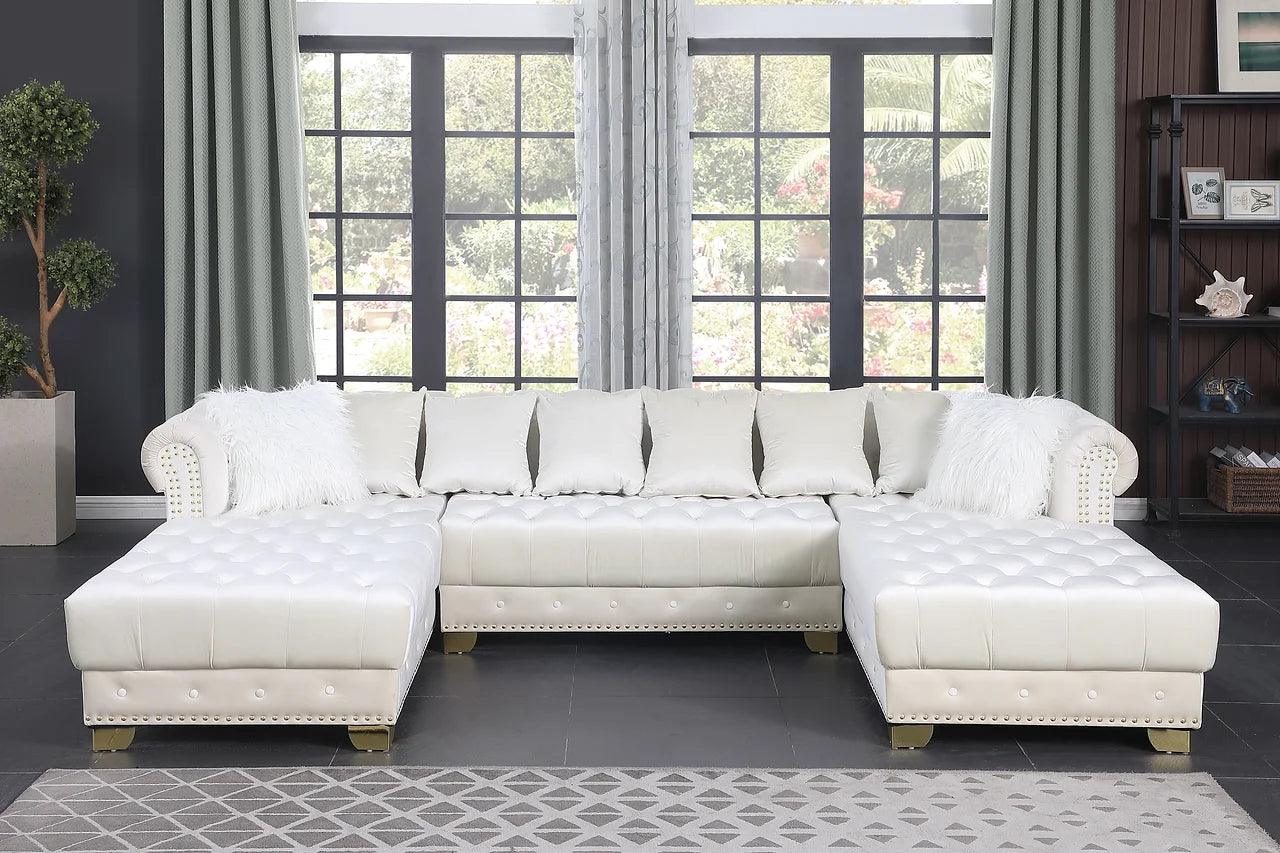 Side view of Jordan II Cream Velvet Tufted Sectional Sofa