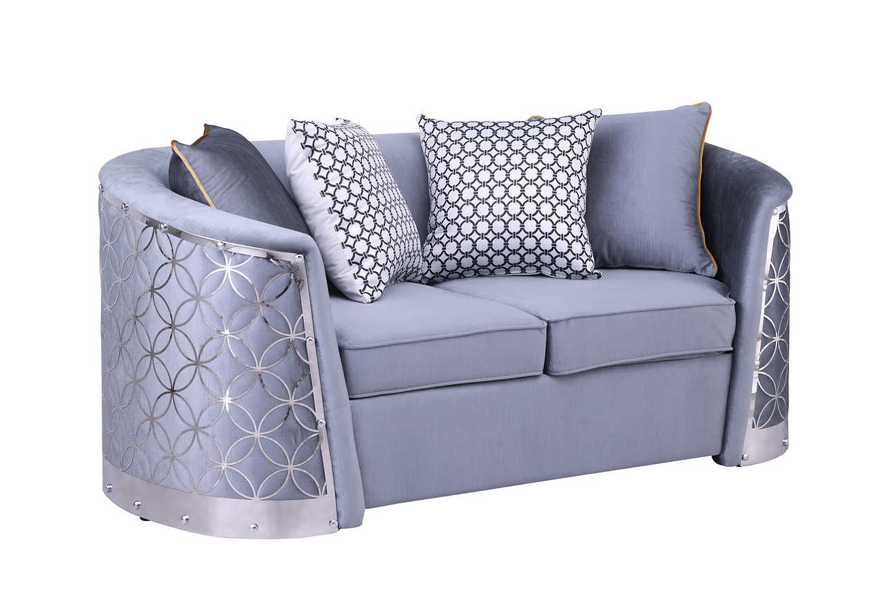 Back view of Athena Grey Chair showing silver metal frame