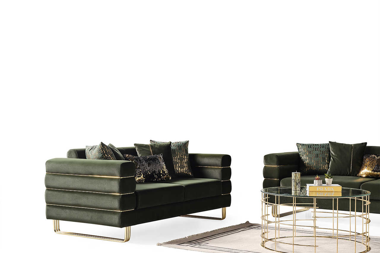 Close-up of chair's adjustable headrest in emerald green fabric
