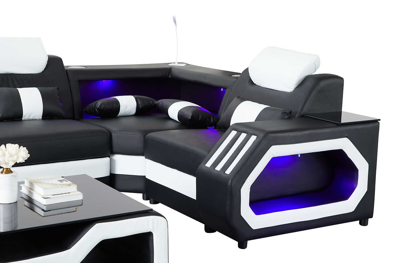 Matrix Black White Faux Leather Sectional