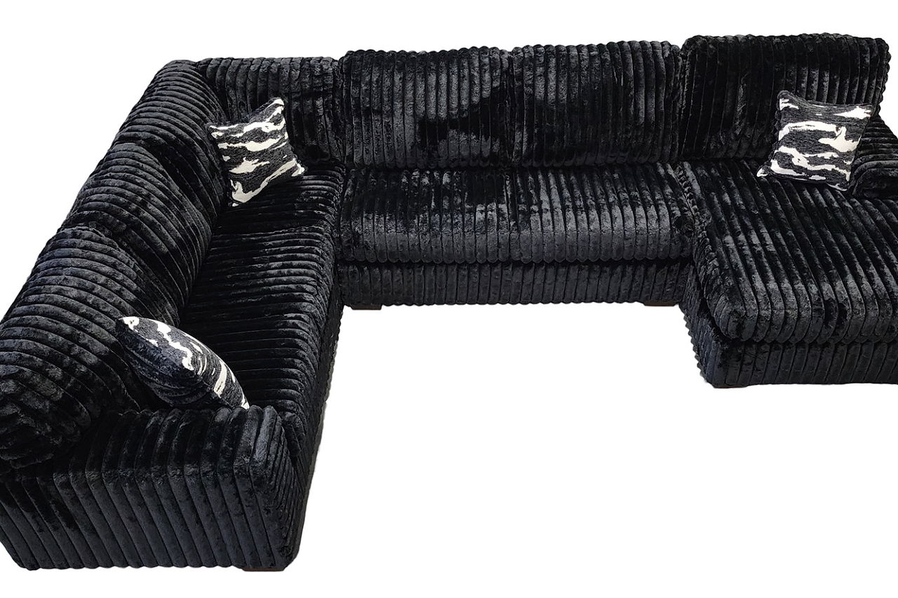 Detail of thick stripe black fabric on Austin sectional