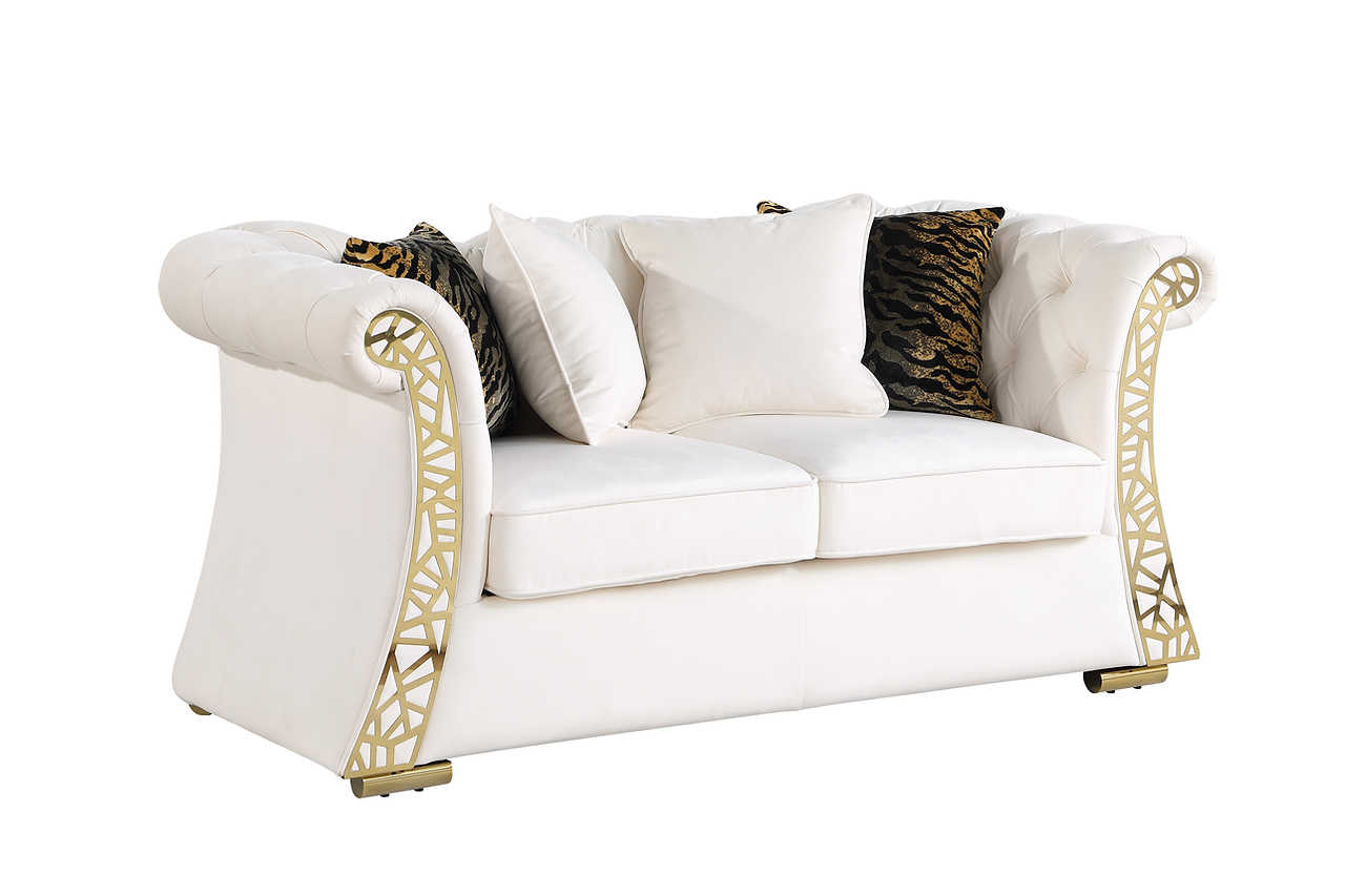 side profile of Curamo Cream Velvet Living Room Set