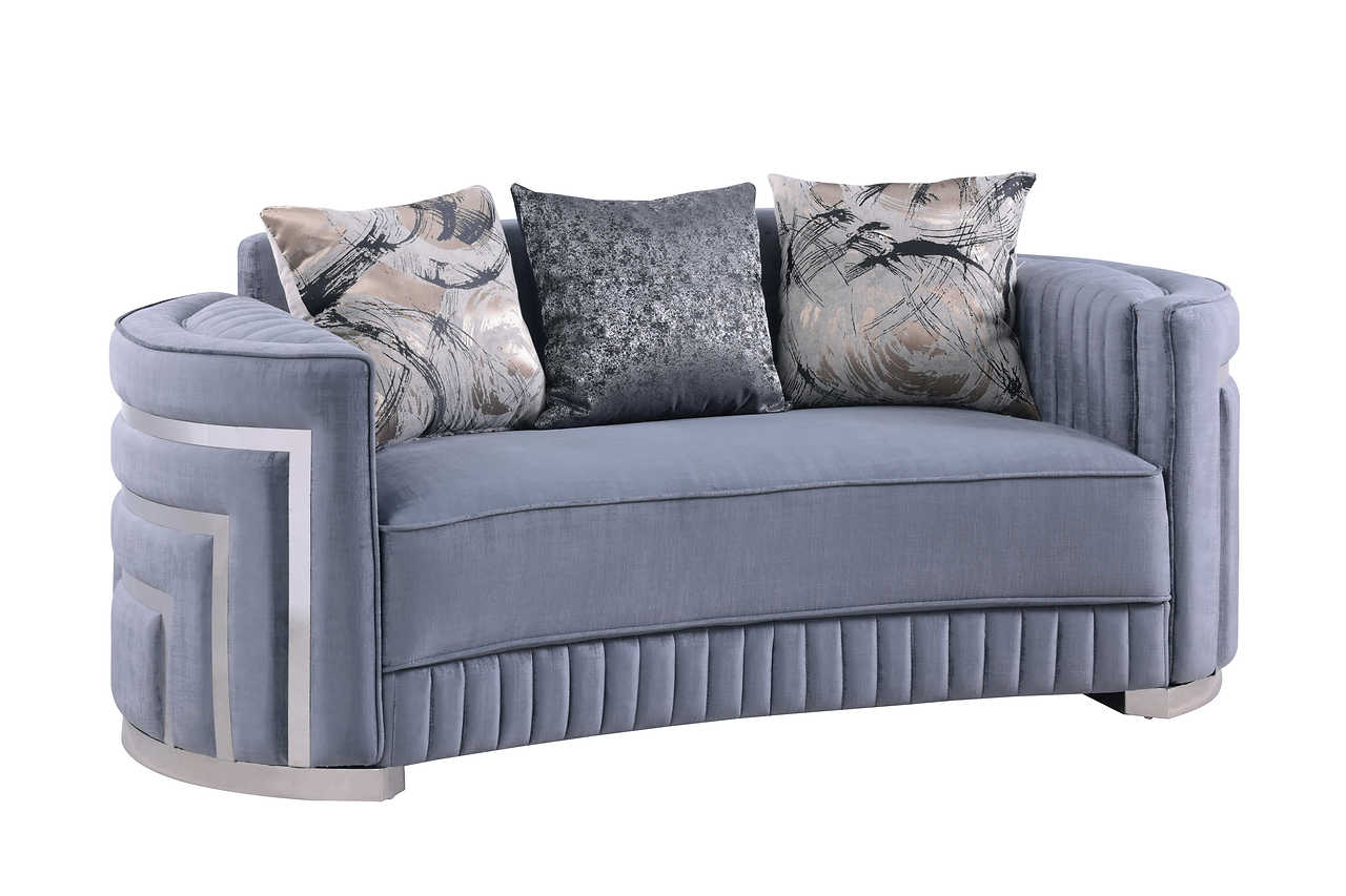 Alternate main view of Minerva living room set in grey velvet
