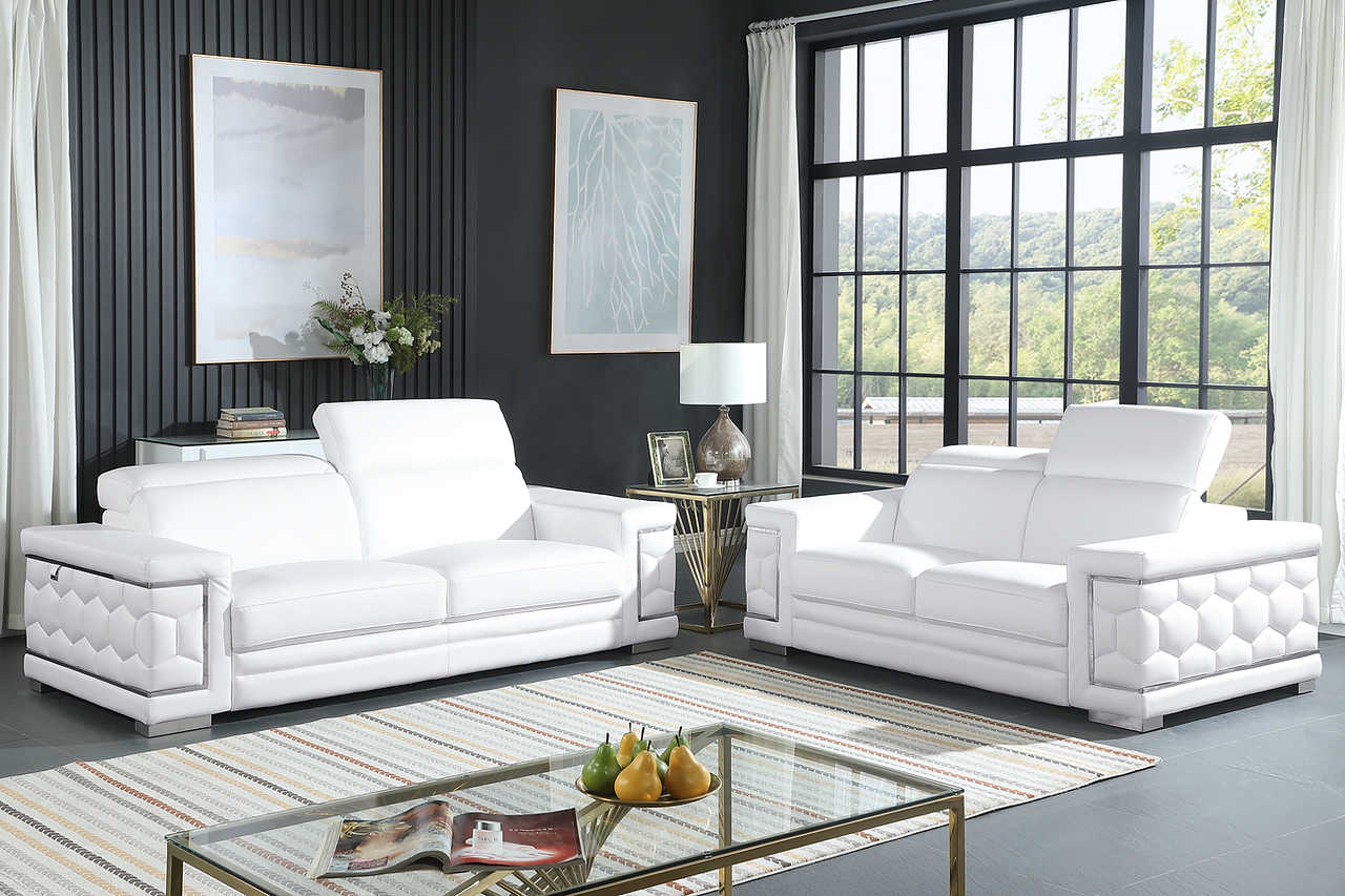 Close-up of white Italian leather upholstery