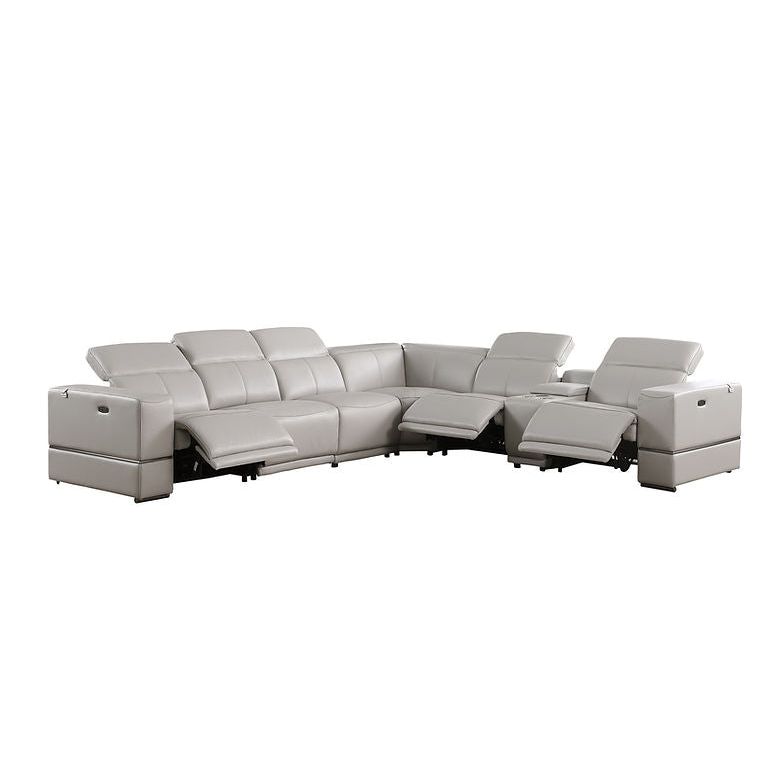 Franco 7-Piece Light Grey Italian Leather Match Power Reclining Sectional with 3 Power Seats and Storage Console view 2