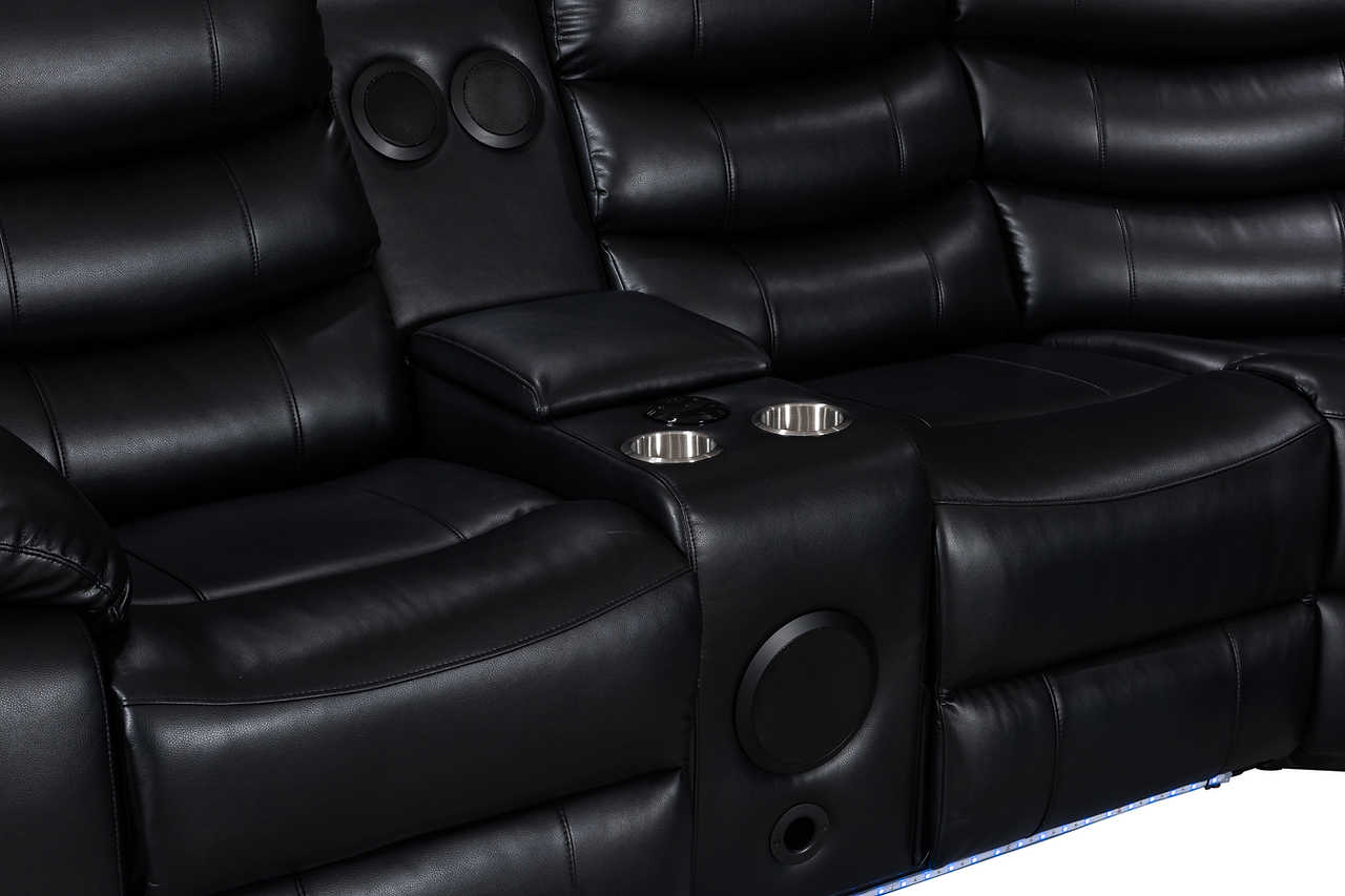 Close-up of console with USB port and LED lighting