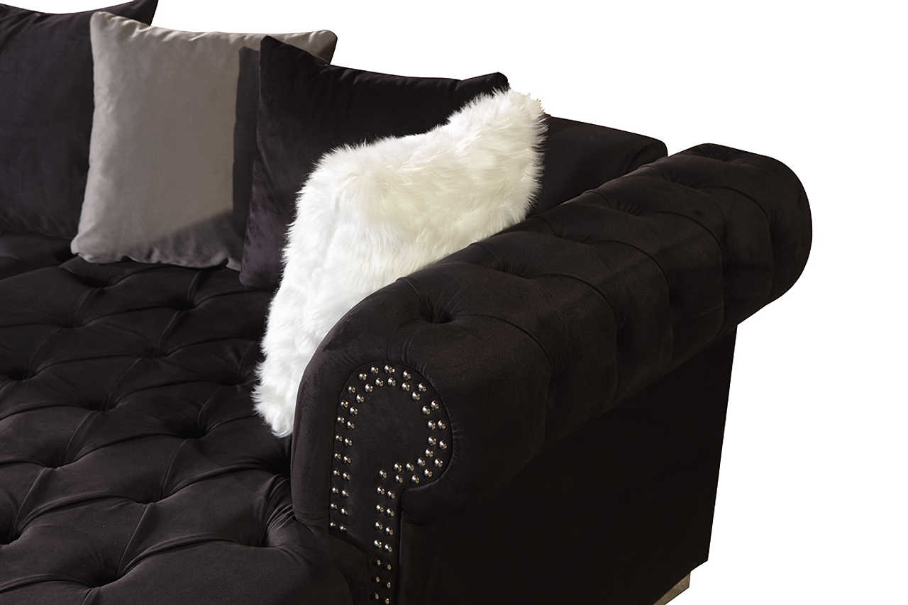 Side profile of Milan Black Sectional sofa