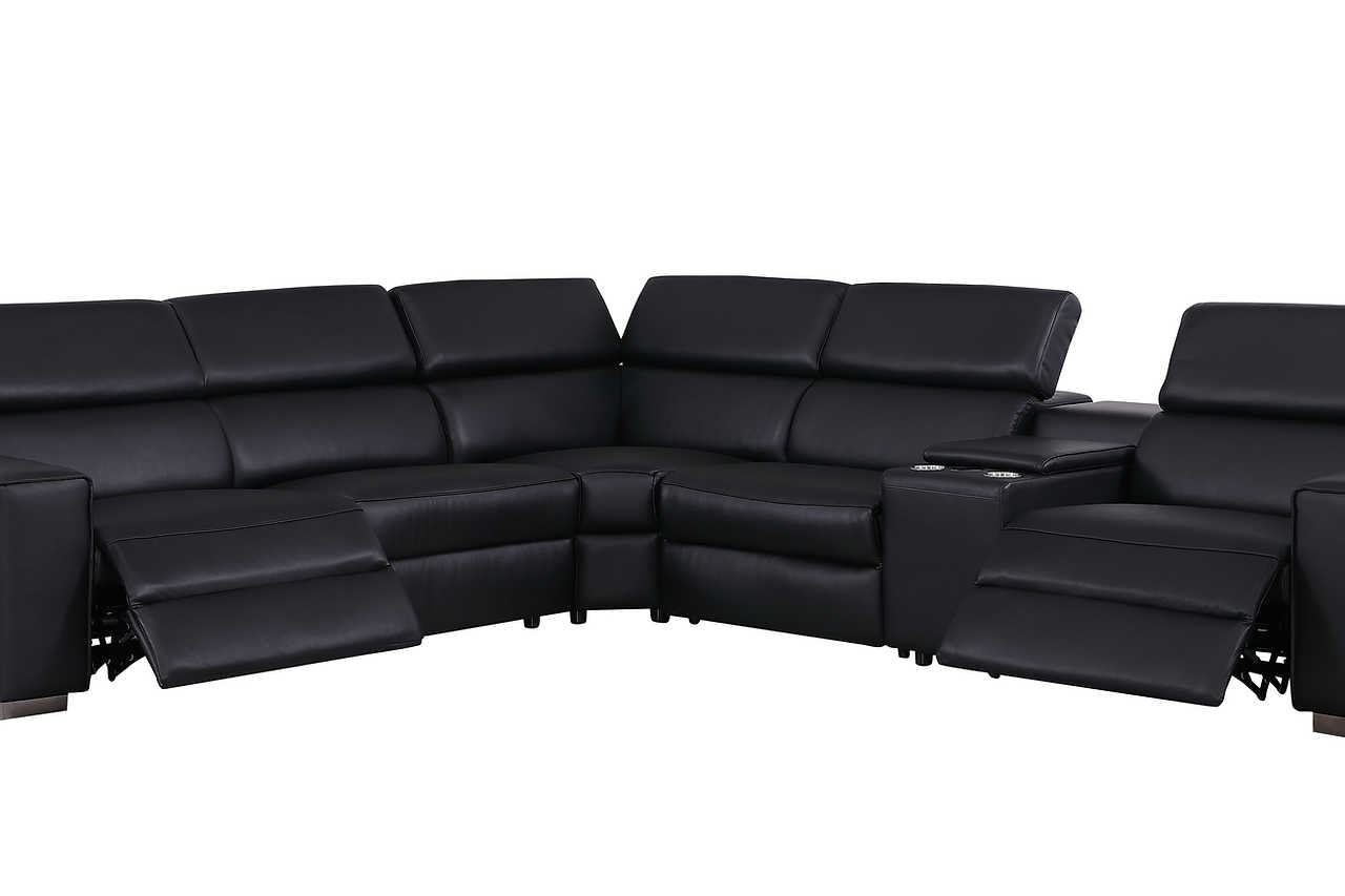 Power recliner section extended on Picasso black sectional