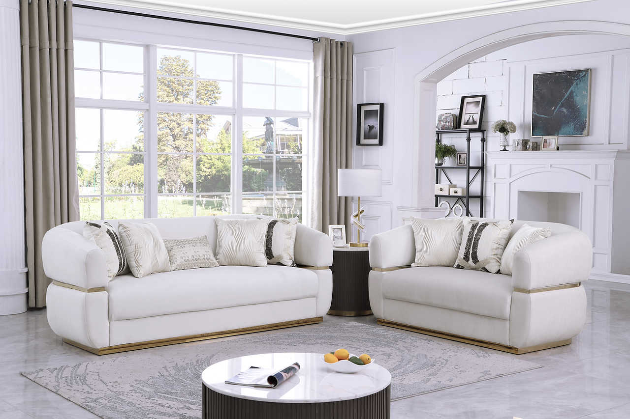 Carmela cream velvet living room set side angle